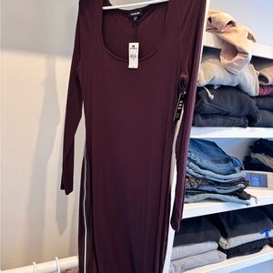 Express Women's Deep Burgundy Long Sleeve Dress